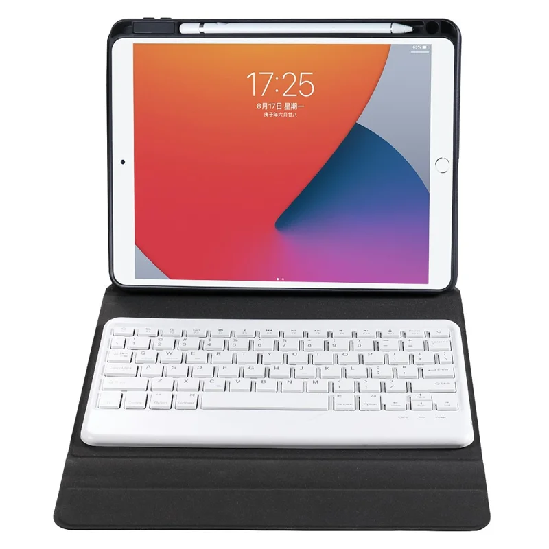 B07 Leather Protective Case + Bluetooth Keyboard Support Triangle Stand Built-in Pen Slot [without Backlit] for iPad 9.7 (2017) (2018) / iPad Pro 9.7 (2016) / iPad Air 2 - Blue/Pink
