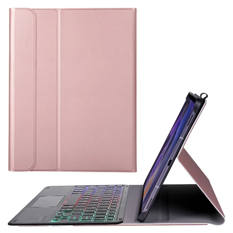 Teclado inalámbrico Bluetooth 3.0 A08-A con estuche de cuero 200mAh y ratón táctil para Samsung Galaxy Tab A 8.0 2021 (SM-X205/X200) - Oro rosa