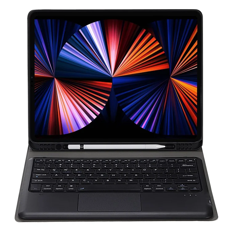 A12B-A Ultra-Thin Bluetooth-compatible Keyboard with Touch Mouse Leather Case Magnetic Closure for iPad Pro 12.9 (2021) / (2020) / (2018) - Black