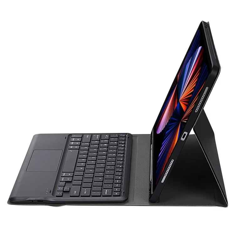 A12B-A Ultra-Thin Bluetooth-compatible Keyboard with Touch Mouse Leather Case Magnetic Closure for iPad Pro 12.9 (2021) / (2020) / (2018) - Black