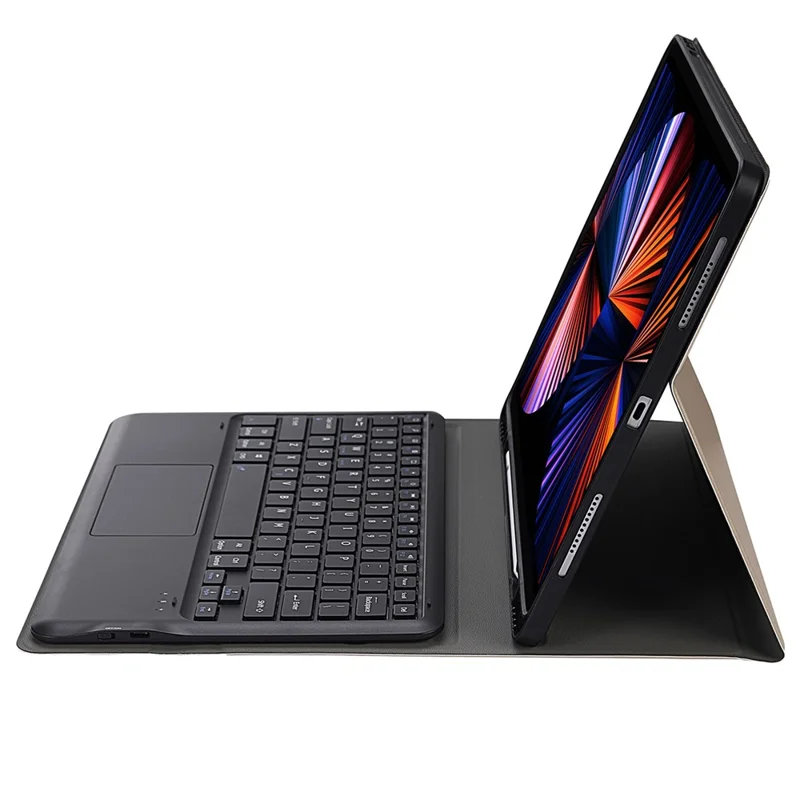 A12B-A Ultra-Thin Bluetooth-compatible Keyboard with Touch Mouse Leather Case Magnetic Closure for iPad Pro 12.9 (2021) / (2020) / (2018) - Gold
