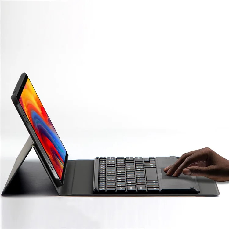 Jiuyu Hinge Stand Cover le Cuir + Touchpad Bluetooth Clavier Pour Lenovo Tab P11 5G - le Noir