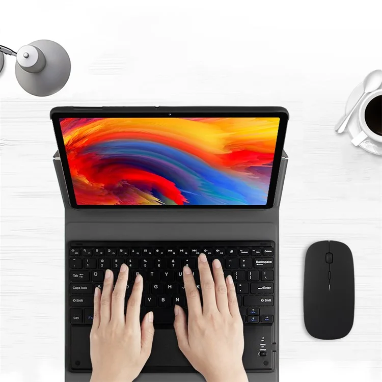 Jiuyu Hinge Stand Cover le Cuir + Touchpad Bluetooth Clavier Pour Lenovo Tab P11 5G - le Noir