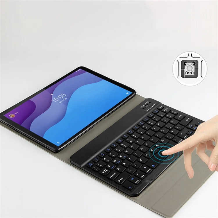 AJIUYU for Lenovo Tab M10 HD Gen 2 TB-X306X / F Leather Stand Tablet Case with Detachable Magnetic Wireless Keyboard (Without Touchpad)