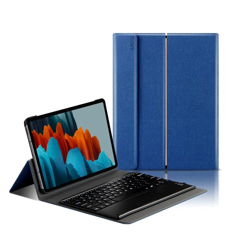 JIUYU for Samsung Galaxy Tab S10 FE / S9 FE / S9 / S8 / S7 Detachable Bluetooth-Compatible Keyboard with Hinge Stand Leather Case - Blue