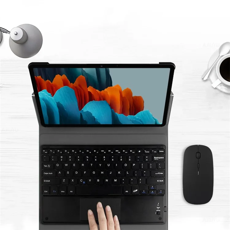 JIUYU for Samsung Galaxy Tab S10 FE / S9 FE / S9 / S8 / S7 Detachable Bluetooth-Compatible Keyboard with Hinge Stand Leather Case - Blue