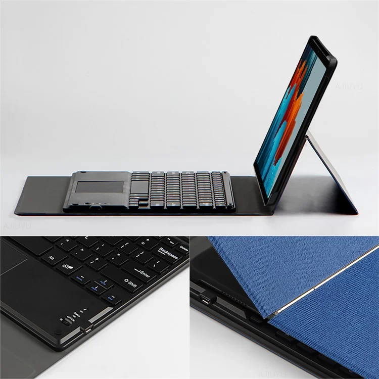 JIUYU for Samsung Galaxy Tab S10 FE / S9 FE / S9 / S8 / S7 Detachable Bluetooth-Compatible Keyboard with Hinge Stand Leather Case - Blue