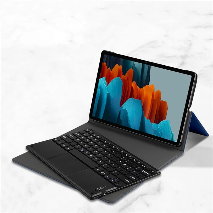 JIUYU for Samsung Galaxy Tab S10 FE / S9 FE / S9 / S8 / S7 Detachable Bluetooth-Compatible Keyboard with Hinge Stand Leather Case - Blue