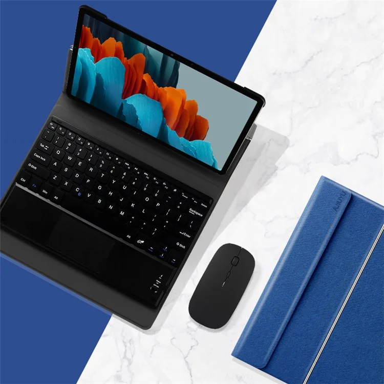 JIUYU for Samsung Galaxy Tab S10 FE / S9 FE / S9 / S8 / S7 Detachable Bluetooth-Compatible Keyboard with Hinge Stand Leather Case - Blue