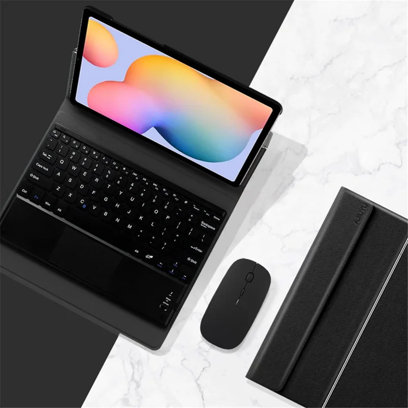 JIUYU for Samsung Galaxy Tab S6 Lite (2020) P615 P610 / (2022) / (2024) Detachable Bluetooth-compatible Keyboard with Hinge Stand Leather Case - Black