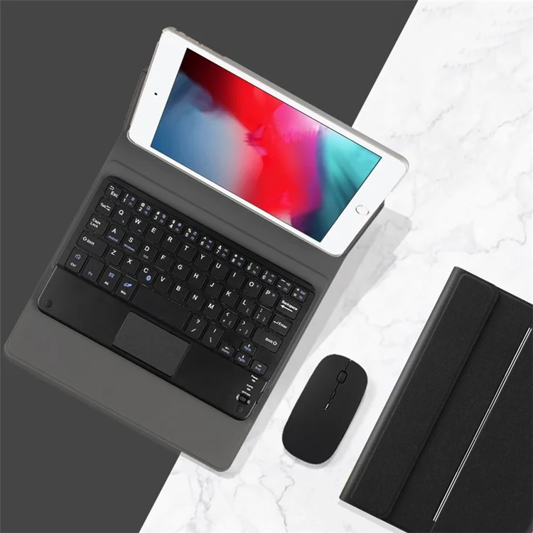 JIUYU Detachable Touchpad Bluetooth Magnetic Absorption Keyboard + Hinge Multi-angle Stand Slim Leather Cover Case for Apple iPad mini 4/mini (2019) 7.9 inch - Black