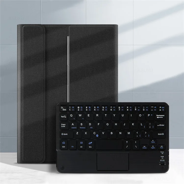 JIUYU Detachable Touchpad Bluetooth Magnetic Absorption Keyboard + Hinge Multi-angle Stand Slim Leather Cover Case for Apple iPad mini 4/mini (2019) 7.9 inch - Black