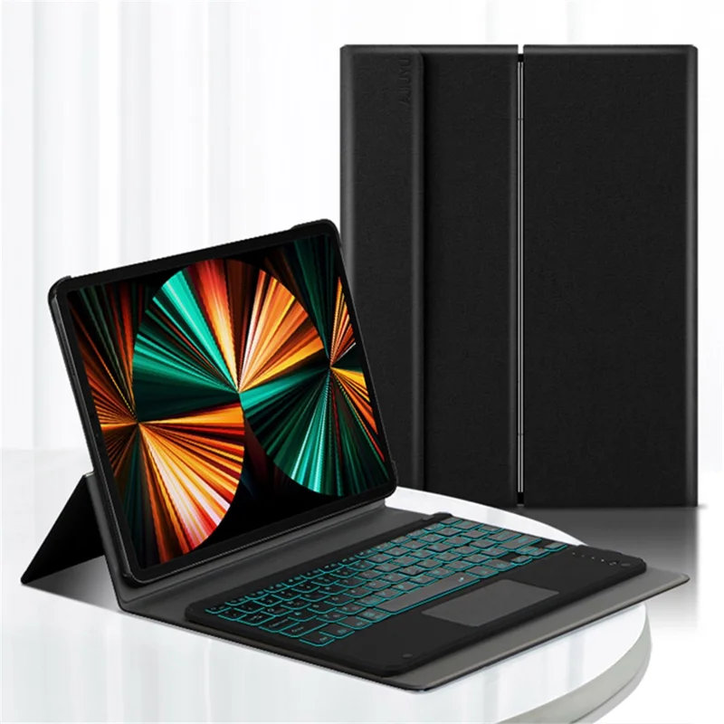 JIUYU for iPad Pro 12.9 (2020) / (2021) Detachable Bluetooth-compatible Keyboard with Hinge Stand Leather Case - Black