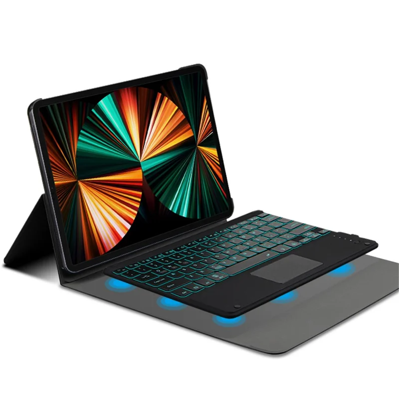 JIUYU for iPad Pro 12.9 (2020) / (2021) Detachable Bluetooth-compatible Keyboard with Hinge Stand Leather Case - Black