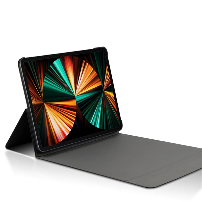 JIUYU for iPad Pro 12.9 (2020) / (2021) Detachable Bluetooth-compatible Keyboard with Hinge Stand Leather Case - Black