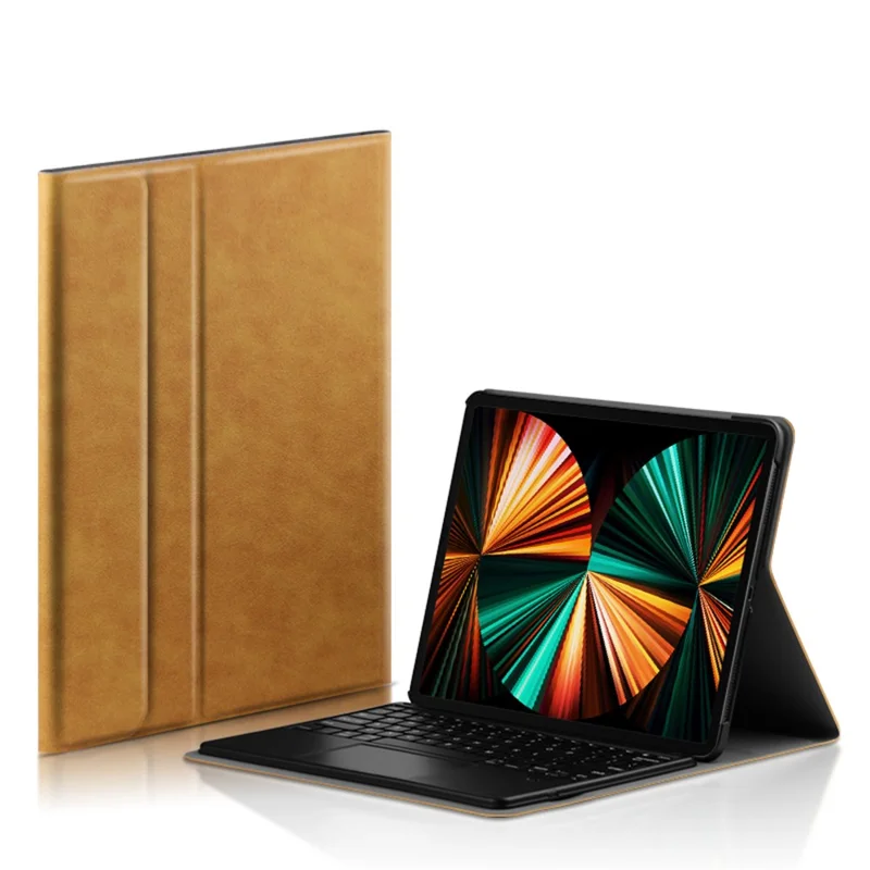JIUYU Detachable Bluetooth-compatible Keyboard Protector Adjustable Stand Leather Case Cover for iPad Pro 12.9 (2022) / (2021) / (2020) - Brown