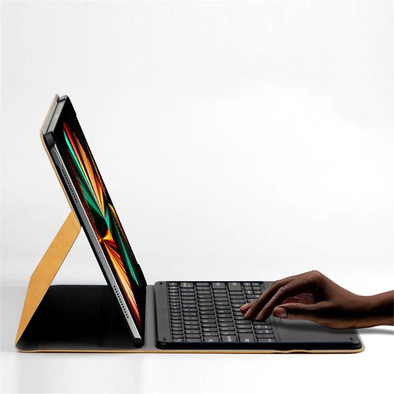 JIUYU Detachable Bluetooth-compatible Keyboard Protector Adjustable Stand Leather Case Cover for iPad Pro 12.9 (2022) / (2021) / (2020) - Brown