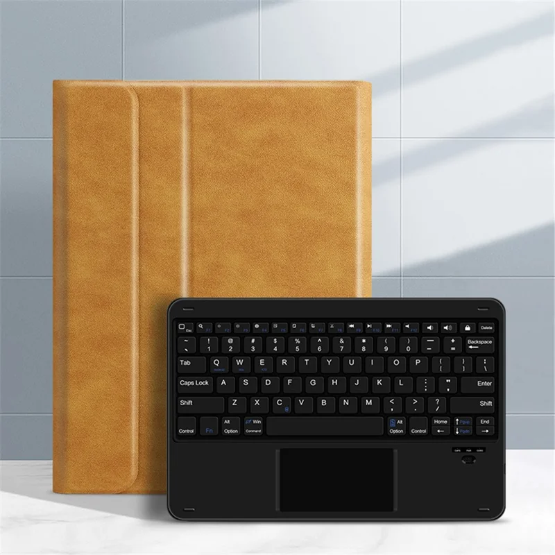 JIUYU Detachable Bluetooth-compatible Keyboard Protector Adjustable Stand Leather Case Cover for iPad Pro 12.9 (2022) / (2021) / (2020) - Brown
