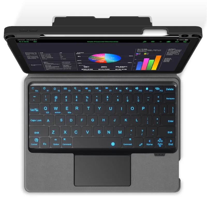 JIUYU For iPad Pro 12.9 (2022)  / (2021) / (2020) / (2018) Leather Case + Bluetooth-compatible Keyboard with Backlight Trackpad - Black