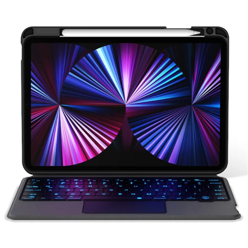 JIUYU For iPad Pro 12.9 (2022)  / (2021) / (2020) / (2018) Leather Case + Bluetooth-compatible Keyboard with Backlight Trackpad - Black