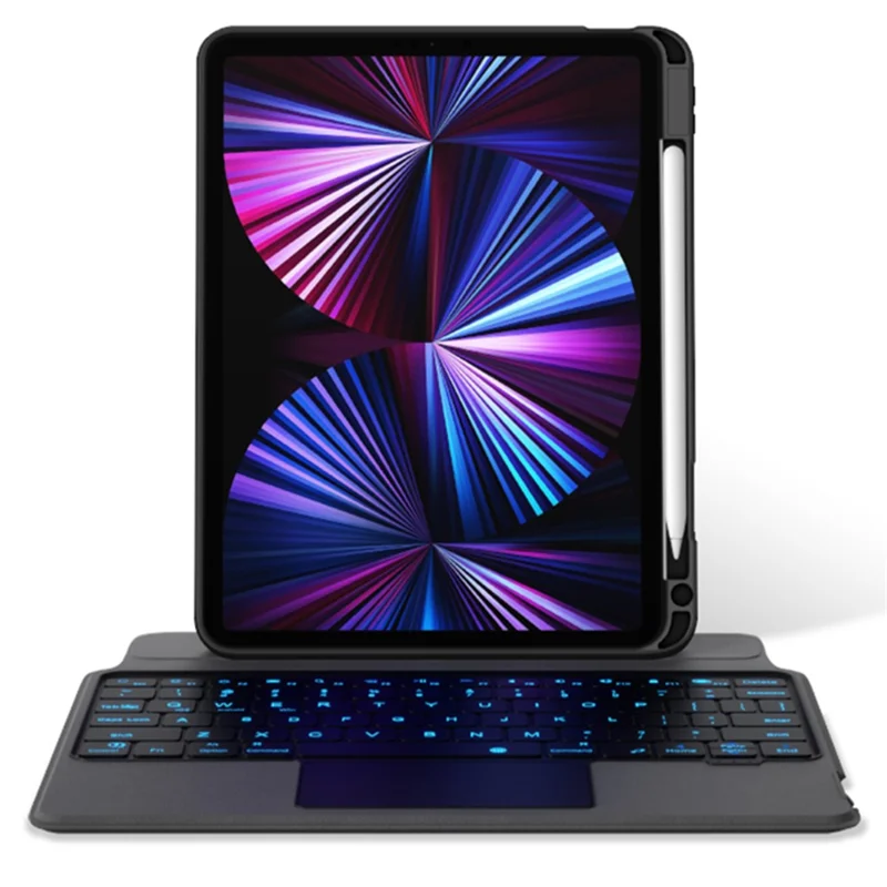 JIUYU For iPad Pro 12.9 (2022)  / (2021) / (2020) / (2018) Leather Case + Bluetooth-compatible Keyboard with Backlight Trackpad - Black