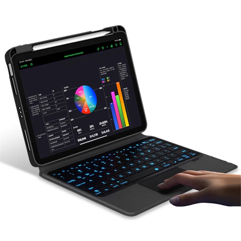 JIUYU For iPad Pro 12.9 (2022)  / (2021) / (2020) / (2018) Leather Case + Bluetooth-compatible Keyboard with Backlight Trackpad - Black