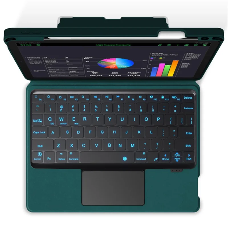 JIUYU For iPad Pro 12.9 (2022)  / (2021) / (2020) / (2018) Leather Case + Bluetooth-compatible Keyboard with Backlight Trackpad - Blackish Green