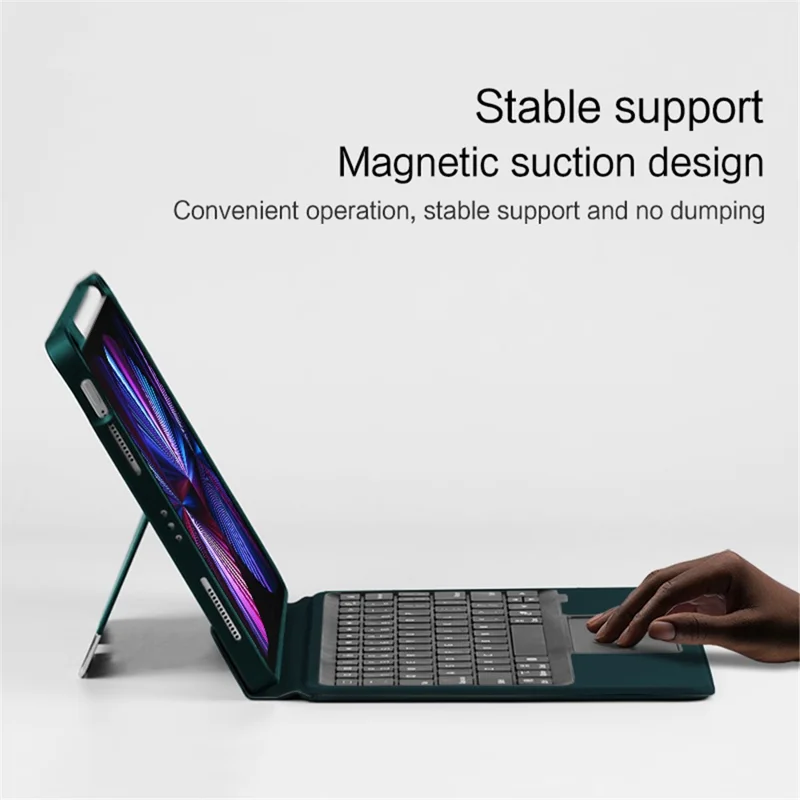 JIUYU For iPad Pro 12.9 (2022)  / (2021) / (2020) / (2018) Leather Case + Bluetooth-compatible Keyboard with Backlight Trackpad - Blackish Green
