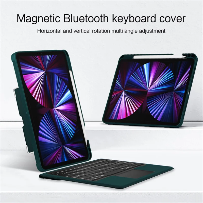 JIUYU For iPad Pro 12.9 (2022)  / (2021) / (2020) / (2018) Leather Case + Bluetooth-compatible Keyboard with Backlight Trackpad - Blackish Green