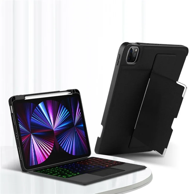 JIUYU Bluetooth-compatible Wireless Keyboard + Pen Slot Magnetic Absorption Tablet Cover Case for iPad Pro 11 (2021) / (2020) / (2018) - Black