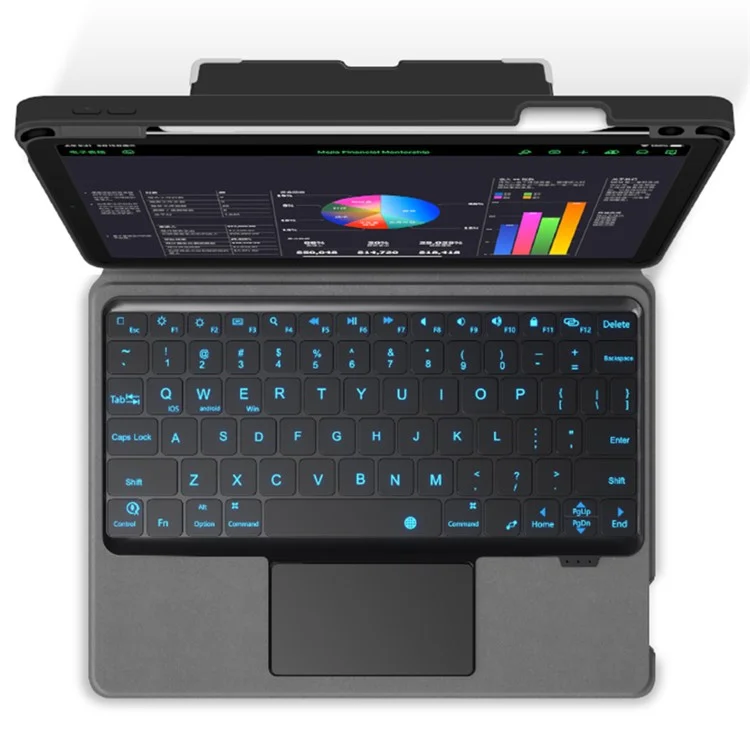 JIUYU Bluetooth-compatible Wireless Keyboard + Pen Slot Magnetic Absorption Tablet Cover Case for iPad Pro 11 (2021) / (2020) / (2018) - Black
