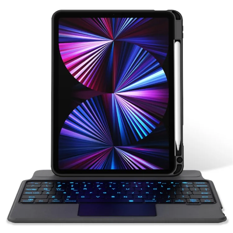 JIUYU Bluetooth-compatible Wireless Keyboard + Pen Slot Magnetic Absorption Tablet Cover Case for iPad Pro 11 (2021) / (2020) / (2018) - Black