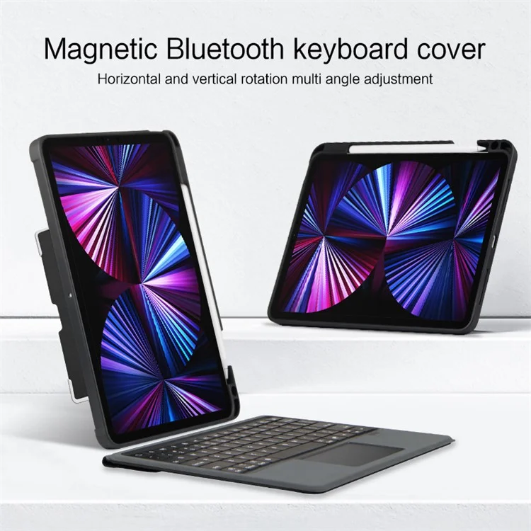 JIUYU Bluetooth-compatible Wireless Keyboard + Pen Slot Magnetic Absorption Tablet Cover Case for iPad Pro 11 (2021) / (2020) / (2018) - Black