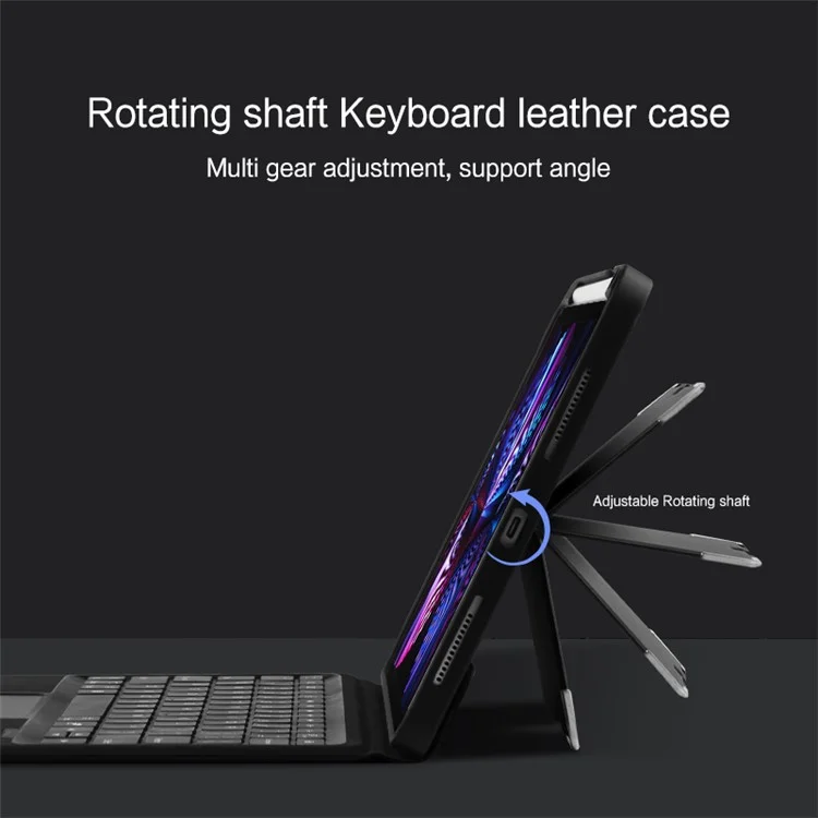 JIUYU Bluetooth-compatible Wireless Keyboard + Pen Slot Magnetic Absorption Tablet Cover Case for iPad Pro 11 (2021) / (2020) / (2018) - Black