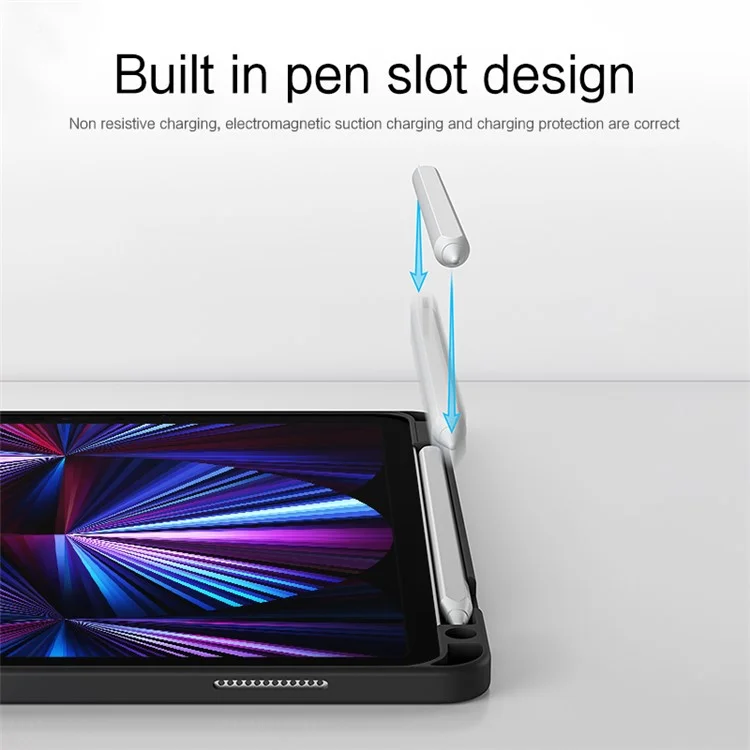 JIUYU Bluetooth-compatible Wireless Keyboard + Pen Slot Magnetic Absorption Tablet Cover Case for iPad Pro 11 (2021) / (2020) / (2018) - Black