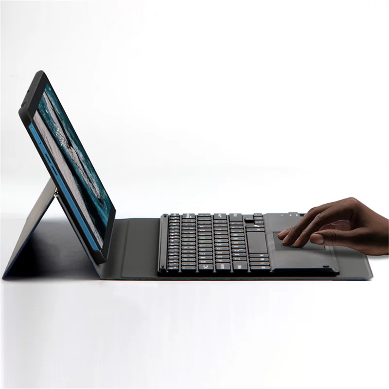 JIUYU for Nokia T20 Detachable Bluetooth-compatible Keyboard with Hinge Stand Leather Case - Blue