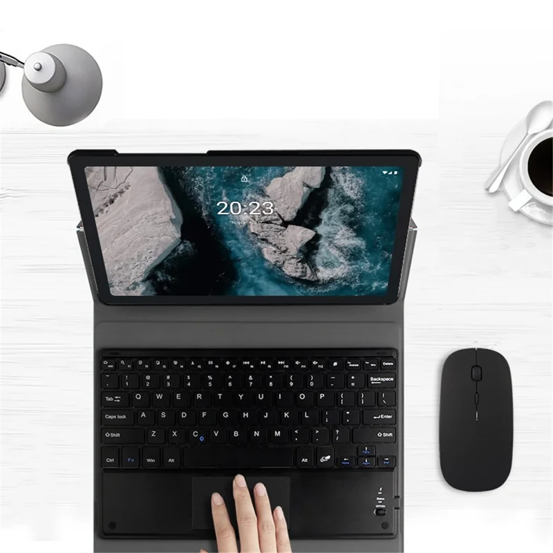 JIUYU for Nokia T20 Detachable Bluetooth-compatible Keyboard with Hinge Stand Leather Case - Blue