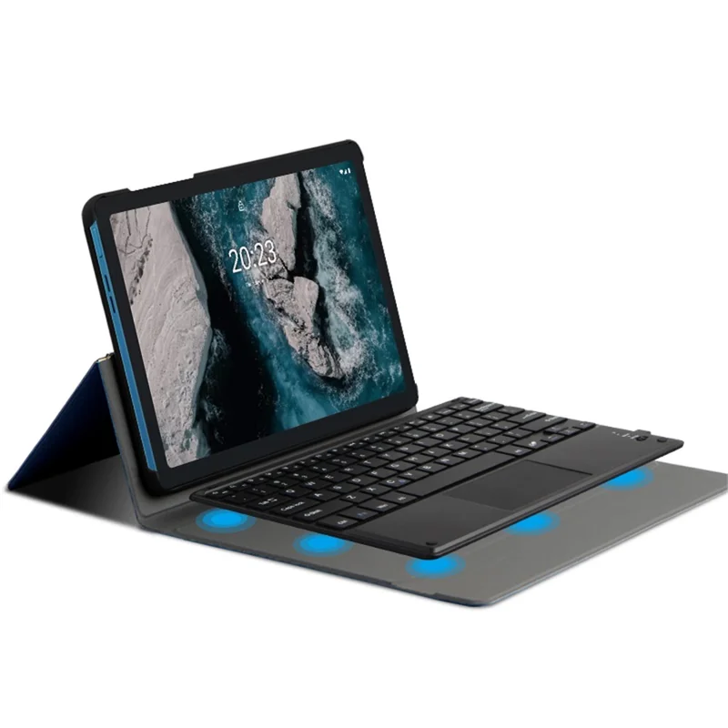JIUYU for Nokia T20 Detachable Bluetooth-compatible Keyboard with Hinge Stand Leather Case - Blue