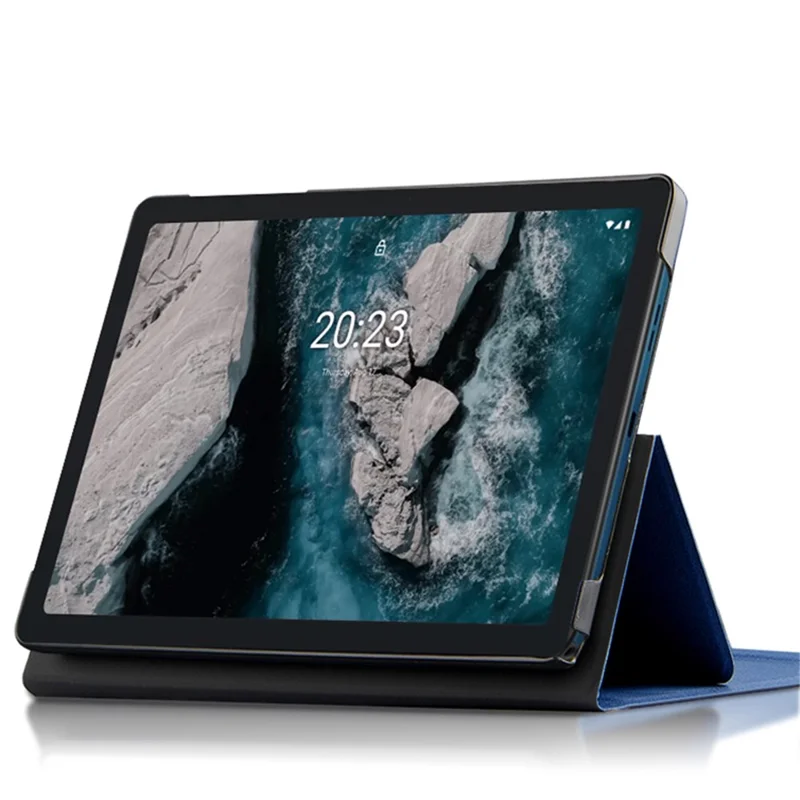 JIUYU for Nokia T20 Detachable Bluetooth-compatible Keyboard with Hinge Stand Leather Case - Blue