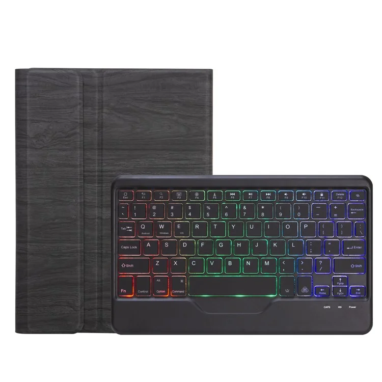 Per Microsoft Surface Go/Go 2/Go 3 Tastiera Bluetooth 5.0 con retroilluminazione a tre colori + Set di custodia in pelle sintetica con texture in legno rimovibile - Nero