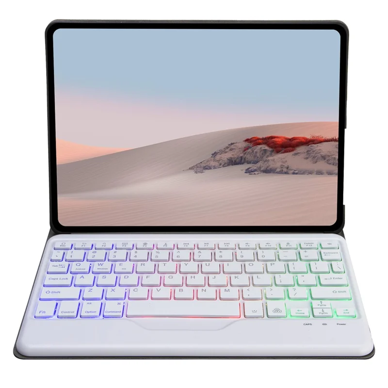 For Microsoft Surface Go/Go 2/Go 3 Three Colors Backlit Bluetooth-compatible 5.0 Keyboard + Wood Texture PU Leather Outer Cover Set Detachable Keyboard Slim Leather Folio Smart Cover - White