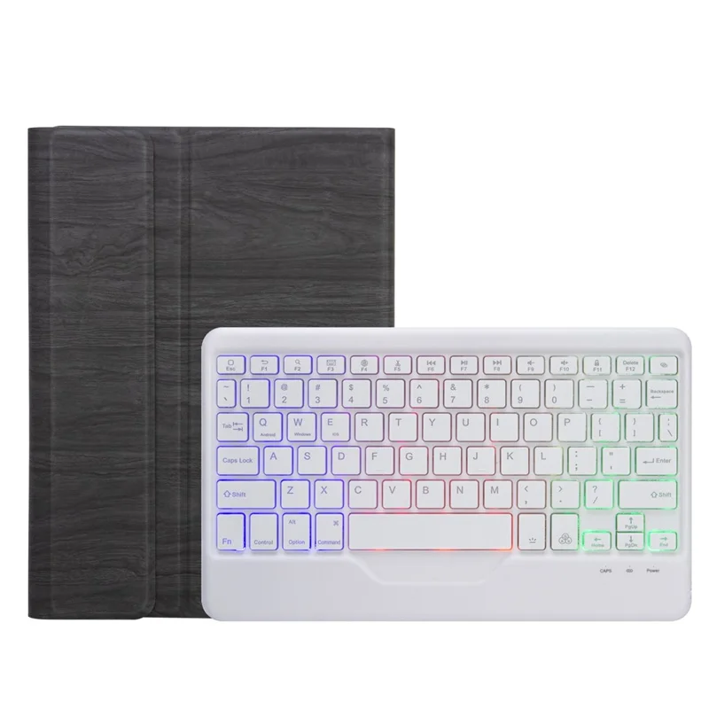 For Microsoft Surface Go/Go 2/Go 3 Three Colors Backlit Bluetooth-compatible 5.0 Keyboard + Wood Texture PU Leather Outer Cover Set Detachable Keyboard Slim Leather Folio Smart Cover - White