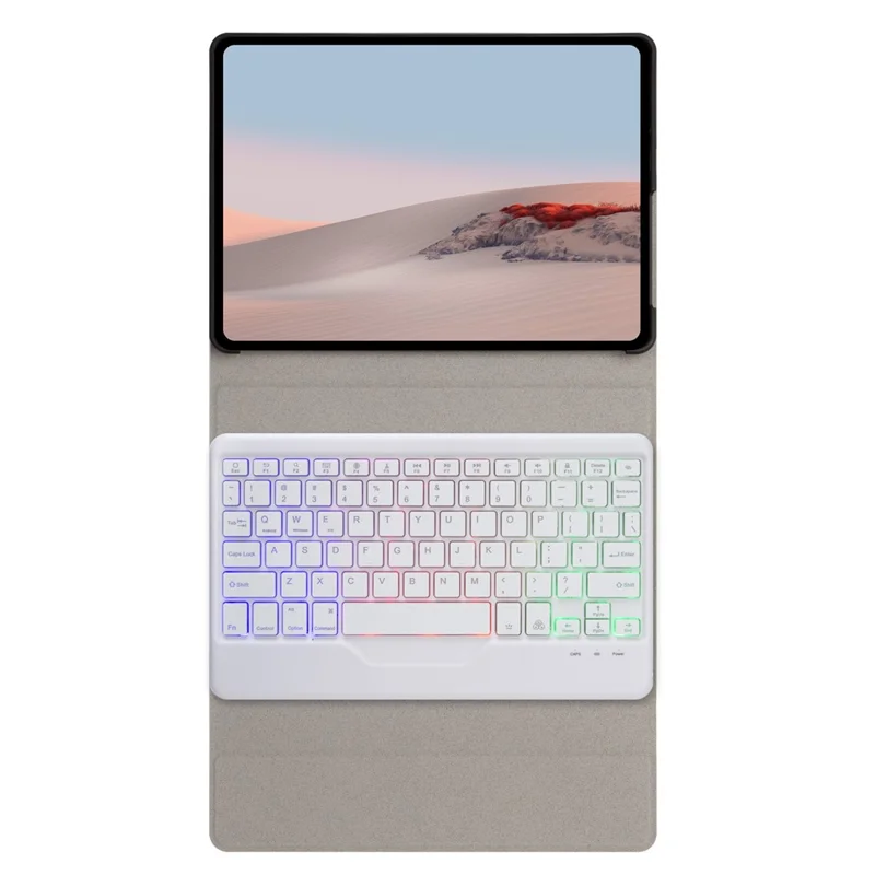 For Microsoft Surface Go/Go 2/Go 3 Three Colors Backlit Bluetooth-compatible 5.0 Keyboard + Wood Texture PU Leather Outer Cover Set Detachable Keyboard Slim Leather Folio Smart Cover - White