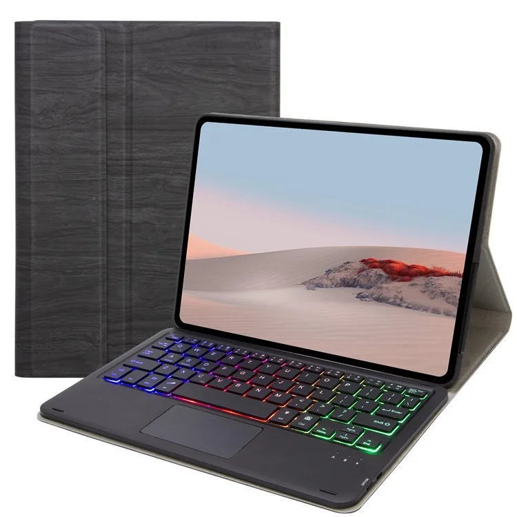 SFGO-AS Für Microsoft Surface Go/Go 2/Go 3 Drei Farben Backbeleuchtung Touch Mouse Design Bluetooth 5.0 Tastatur + Holztextur PU Leder Außenabdeckung Mit TPU Inner Stoßstange Hülle