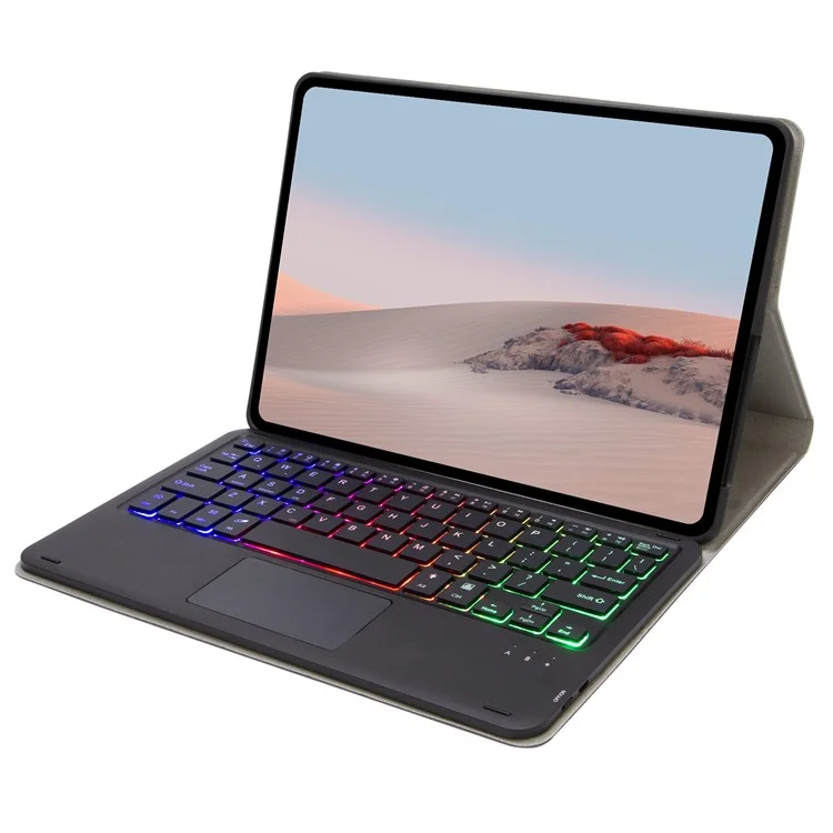 SFGO-AS Für Microsoft Surface Go/Go 2/Go 3 Drei Farben Backbeleuchtung Touch Mouse Design Bluetooth 5.0 Tastatur + Holztextur PU Leder Außenabdeckung Mit TPU Inner Stoßstange Hülle