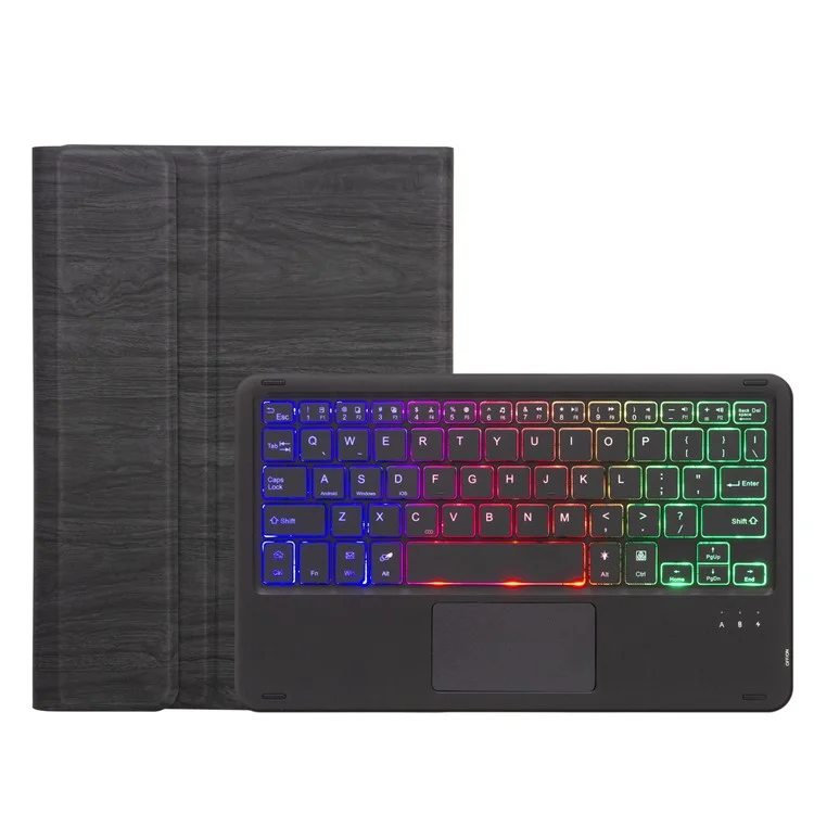 SFGO-AS Für Microsoft Surface Go/Go 2/Go 3 Drei Farben Backbeleuchtung Touch Mouse Design Bluetooth 5.0 Tastatur + Holztextur PU Leder Außenabdeckung Mit TPU Inner Stoßstange Hülle