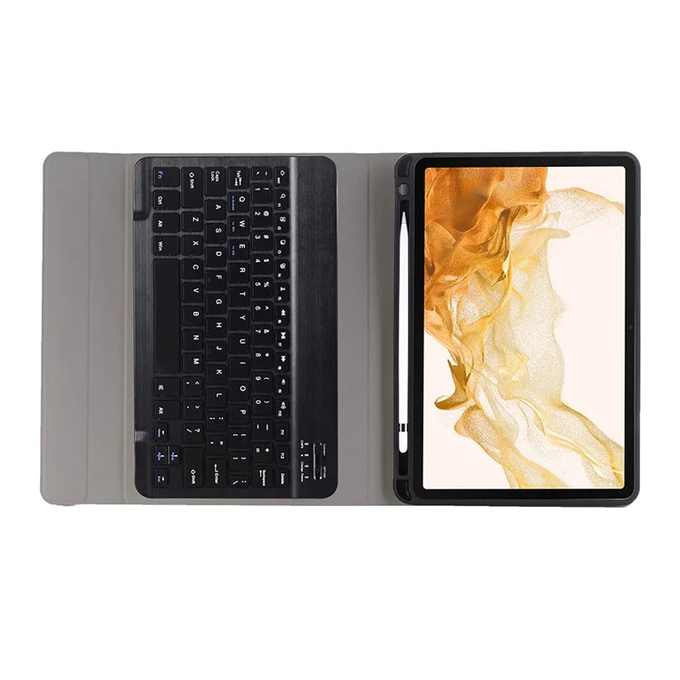 For Samsung Galaxy Tab S8 PU Leather+TPU Tablet Stand Case with Wireless Bluetooth Keyboard - Black