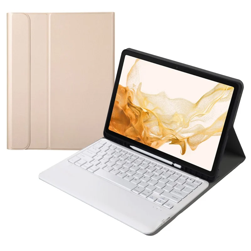 A800B For Samsung Galaxy Tab S8+ X800 Wireless Bluetooth-compatible Keyboard with Pen Slot Design Detachable Leather Tablet Case Shell - Gold