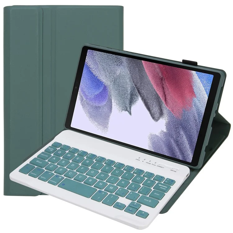 A220 for Samsung Galaxy Tab A7 Lite 8.7-inch T220 / T225 Tablet Stand Cover Leather Protective Case + Bluetooth-compatible Keyboard - Dark Green