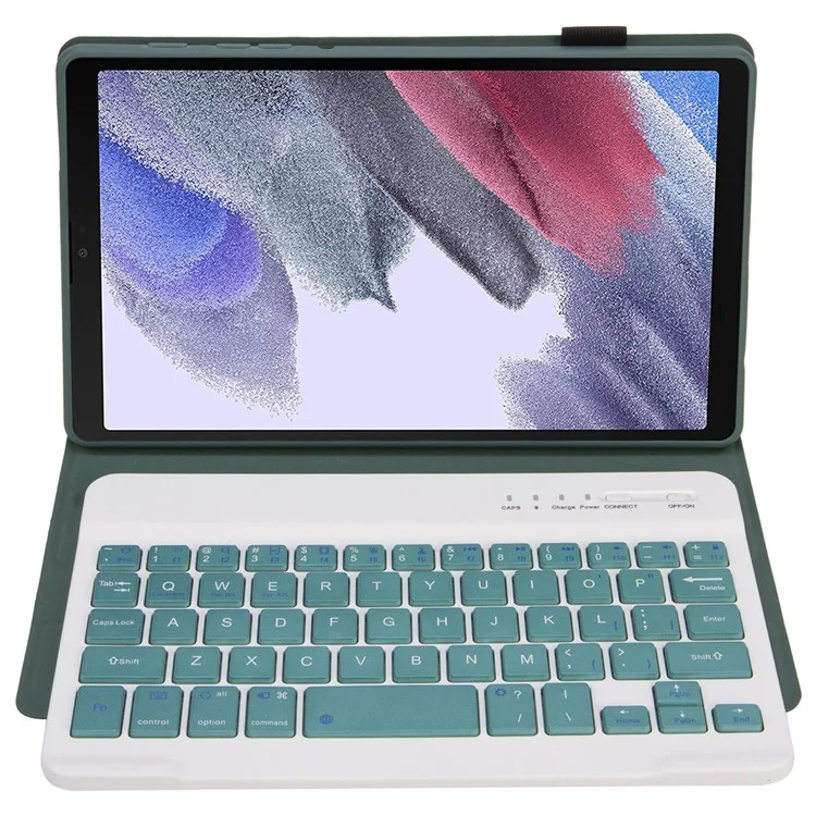 A220 for Samsung Galaxy Tab A7 Lite 8.7-inch T220 / T225 Tablet Stand Cover Leather Protective Case + Bluetooth-compatible Keyboard - Dark Green